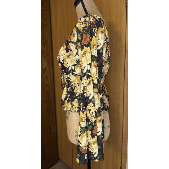 Womens Mesh Crop Top Floral Babydoll Coquette Y2k Fairy Goth Flare Sleeve XS - Picture 5 of 11